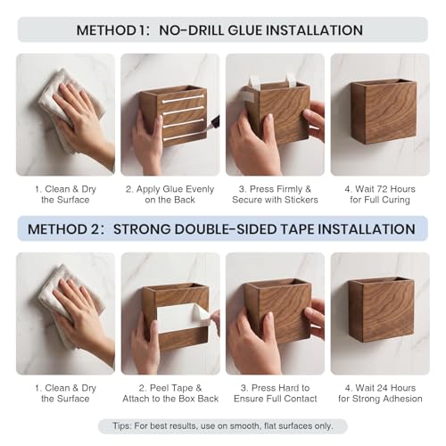 Remote Holder Hole-Free, Self-Adhesive Storage Wooden Box, Wall Mounted or Desk Mounted Container - size: Small