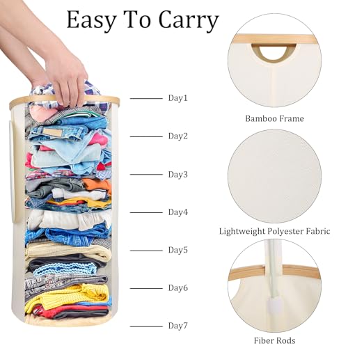 Slim Laundry Basket with Lid, 80L Narrow Laundry Hamper with Removable Bag, Clothes Hampers for Laundry with Bamboo Handles for Bathroom, Bedroom, Dorm & Laundry Room - color: Beige, size: 80L