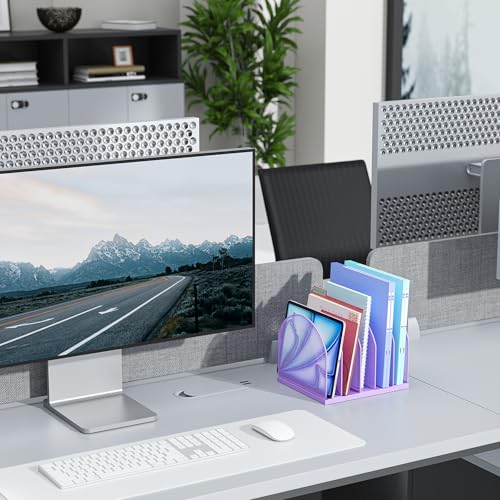 gianotter Desktop File Organizer, Desk Organizer with 5 Compartments, Paper Organizer for Desk, Workspace Organizers for Office Supplies (Purple, Upright Style) - color: Purple, size: Upright Style