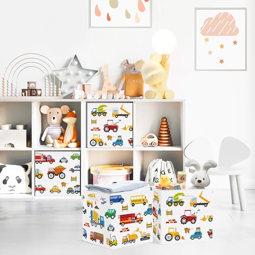Clastyle Cars Storage Cube Organizer Set Handle Closet Clothes Cube with Metal Frame Foldable Parents Organizer Storage Basket for Book Toy,Cartoon Truck,11.8x11.8x11.8 in - color: Cartoon Truck, size: 11.8x11.8x11.8 in