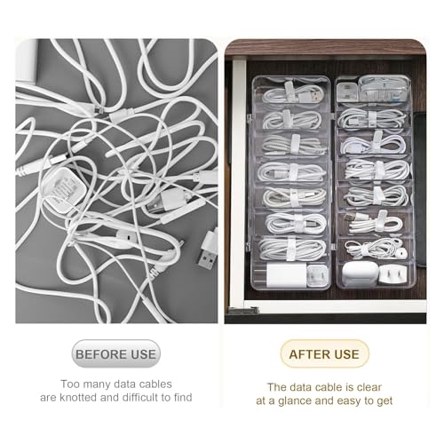 4 Pcs Cable Organizer with 40 Pcs Wire Ties, PlasticCord Storage Box with Clear Lid Electronics Cable Box for Home Office Supplies, Desk Organizers Accessories
