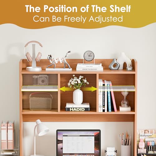 SUPER DEAL Desktop Bookshelf, Countertop Storage Hutch with 4 Shelves for Computer Desk, 2-Tier Display Rack, Multipurpose Wood Desk Hutch Storage Organizer for Home Office Dorm, Natural - color: Natural
