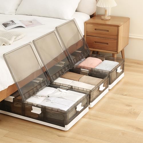 2-Pack Under Bed Storage Containers with Wheels - Stackable, Foldable Plastic Storage Boxes with Lids for Clothes, Shoes, Blankets - Perfect for Bedroom Organization and Dorms - size: 2 Pack-32.9''x16.1''x8.1''