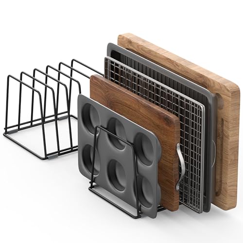Cutting Board Organizer Kitchen Organizer Rack for Cutting Board, Bakeware, and Cookie Sheet, 5-Slot Heavy-Duty Steel Cookware Holder,Rust-Resistant with Anti-Slip Feet (2, Large) - size: Large（2PCS）