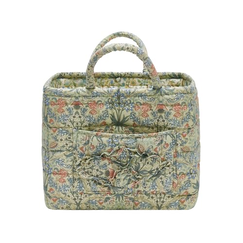 Quilted Fabric Storage Baskets with Handles, Boho Floral Gift Basket Foldable Organizer Bin for Home Decor, Picnic, Travel 12''x10''x10'' (Light Green) - color: Light Green