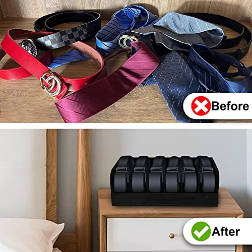 GTI Belt Organizer, 6 Compartments Belt Organizer for Closet and Drawer, Bamboo Display Case for Tie and Belt, Belt Storage Organizer for Men Women (Black) - color: Black, size: 6 Compartments