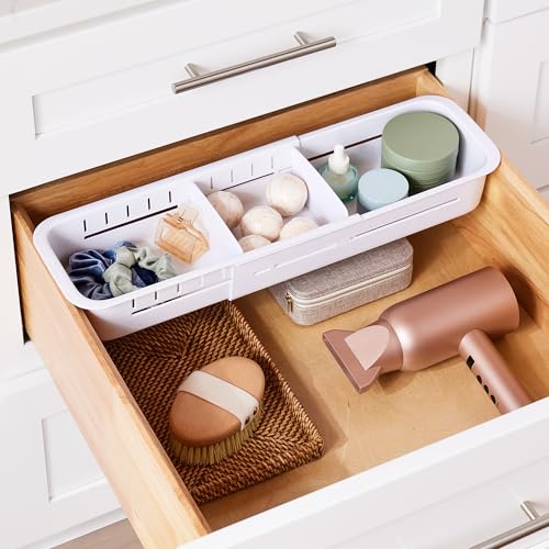 YouCopia DrawerFit Expandable Kitchen Drawer Organizer: Sliding Storage Tray for Utensils & Accessories in Deep Drawers, Expandable 15–23" wide, White Speckled BPA-free - style: Sorter