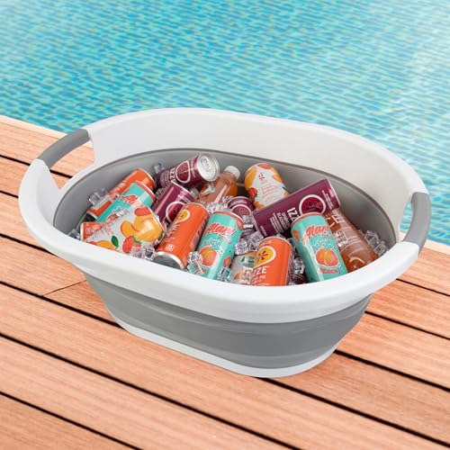 Collapsible Laundry Basket - 39L (10.3-Gallon) Portable Sink - Multipurpose Plastic Bin, Hamper, or Ice Bucket - Camping Essentials by Wakeman Outdoors (Gray) - color: Gray