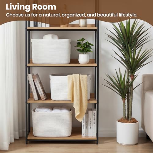 Storage Baskets for Organizing, 14 x 10 x 9” Closet Shelf Woven Baskets, Square Bins with Handles, Cotton Rope Basket for Toys, Clothes, Office, Room, White 4 Pack - color: White, size: 4pcs