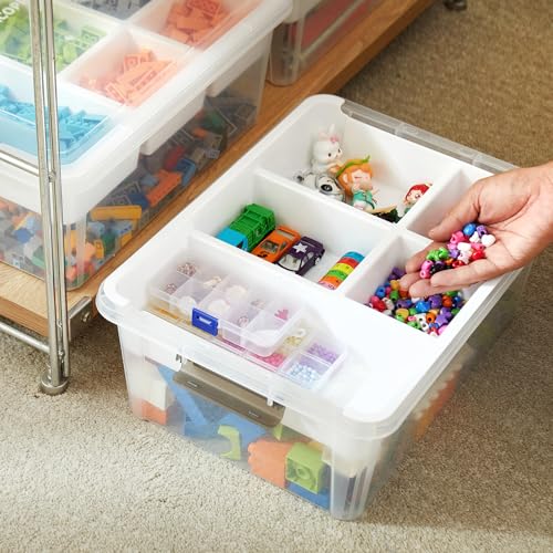 MACOPRO 17 QT Plastic Storage Box with Removable Tray, Bins with Lids, Clear Storage Container for Craft Supplies, Beads, Tools, Sewing, and Playdoh Organization (White, 1Pack-17QT) - size: 1Pack-17QT