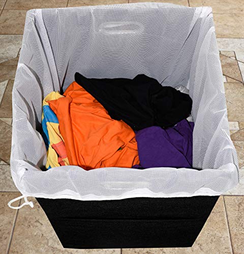 Foldable Large Laundry Hamper With Laundry Bag - Premium Durable Fabric, Plastic Board, Extra-Large Size, Space-Saving & Compact Clothes Basket With Metal Handles (Black) - color: Black