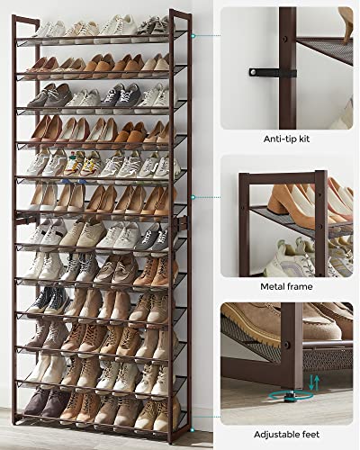 SONGMICS Shoe Rack, 12-Tier Shoe Organizer, Metal Rack for Garage, Set of 2, 6-Tier Stackable Shelf, with Adjustable Flat or Angled Shelves, Holds 48-60 Pairs, Bronze ULMR12A - color: Bronze, size: 12 Tiers (36.4"W)