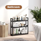 FILWH Bathroom Shelf Bamboo Organizer Rack Adjustable 3-Tier Storage Shelf Wall Mounted Storage Rack Over The Toilet Utility Shelves Living Room Kitchen Shelf(Black) - color: Black