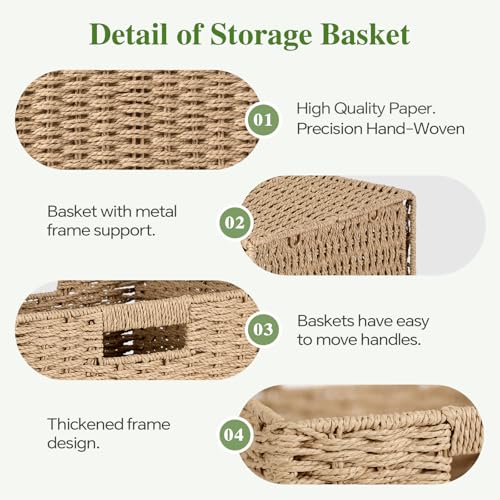 Woven Wicker Storage Baskets 4-Pack, 11x11 Handwoven Paper Rope Organizer Bins, Foldable Cube Storage Cubes with Built-in Handles for Shelves and Closet Organization(Natural Beige) - color: Natural Beige, size: 4 Pack