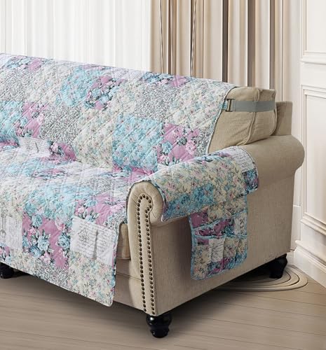 Brilliant Sunshine Lilac Rose Couch Sofa Armrest 5 Pockets Organizer, Slip Resistant Recliner Armchair Caddy, Washable Remote Controls Holder, Storage for Magazine, Tablet, Phone, 35×13", Egg Blue - color: Lilac Egg Blue
