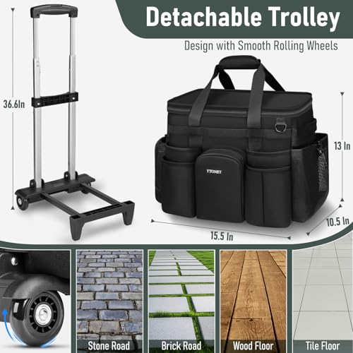 Ytonet Cleaning Caddy with Wheels, Large Rolling Cleaning Caddy Bag with Detachable Trolley for Housekeepers, Water Resistant Cleaner Supplies Organizer with Wheels for Kitchen, Car, Tool Organizer - color: Black, size: X-Large