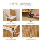Handwoven Hamper with Lid, Laundry Basket with Wheels, Machine Washable Liner, Clothes Hamper for Bathroom Laundry Room Bedroom(Rattan, 78L) - color: Rattan/With Lid/78L