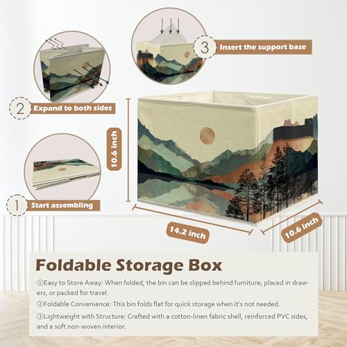 Boho Sun Mountain Forest Storage Box Bins, Mid Century Modern Abstract Boho Collapsible Storage Basket Organizer for Bedroom Laundry Room Home Clothes Toys Books, Toybox for Girls Boys - color: Boho Sun Mountain