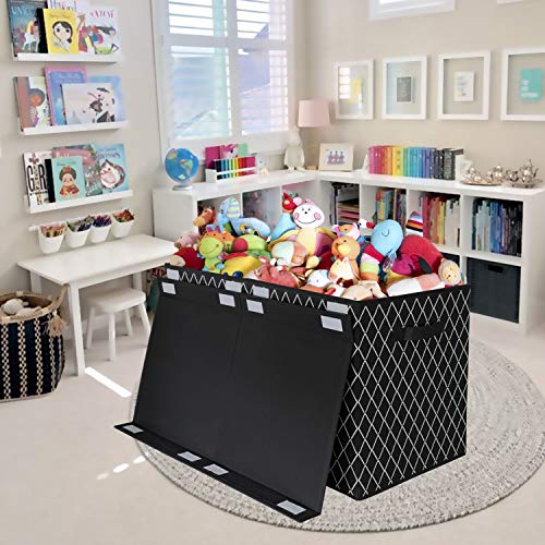 Toy Chest Box Storage Bins for Boys Girls, Kids Large Collapsible Sturdy Container Organizer with Fabric Flip-Top Lid & Handles for Clothes, Blanket, Nursery, Playroom, Bedroom 24.5x13x16 (Black) - color: Rhombus Black