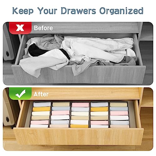 Qozary 3 Pack Sock Underwear Drawer Organizer Dividers, Non-Woven Fabric Collapsible Cabinet Closet Storage Boxes for Clothes, Socks, Lingerie, Underwear, Tie, Belt, Baby, Bedroom (Gray, 6 Cells) - color: Gray, size: 6 Cells