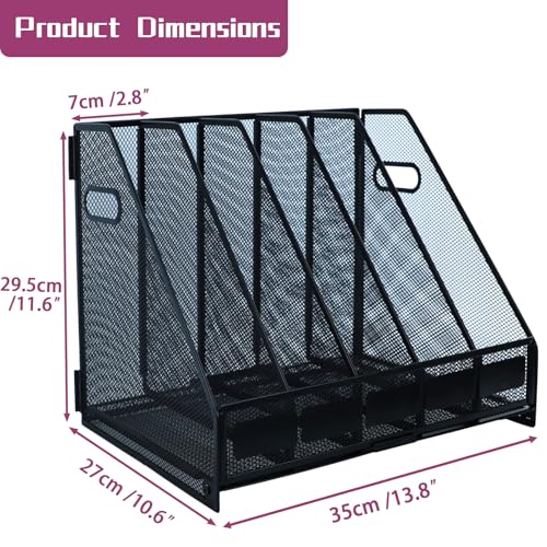 Desk Organizers, Metal Magazine File Holder with 5 Vertical Compartments Rack Binder File Organizer for Office Supplies, Home Workspace - Black - color: Black, size: 5 Compartments