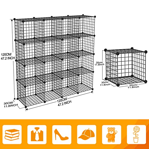 HUBSON Wire Cube Storage Organizer, Book/Toy/Craft/Potted Plants and petCloset Organizers and Storage Shelves, 16-Cube Freely Combinable Metal Grids Storage Shelf,Black Iron - color: Black Iron, size: 16 Cubes