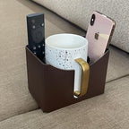 Couch Anti-Spill Drink Holder Tray, Couch Seat Cushion Cup Beverage Holder for Cups, Mugs, Bottles, Cans (Brown) - color: Brown