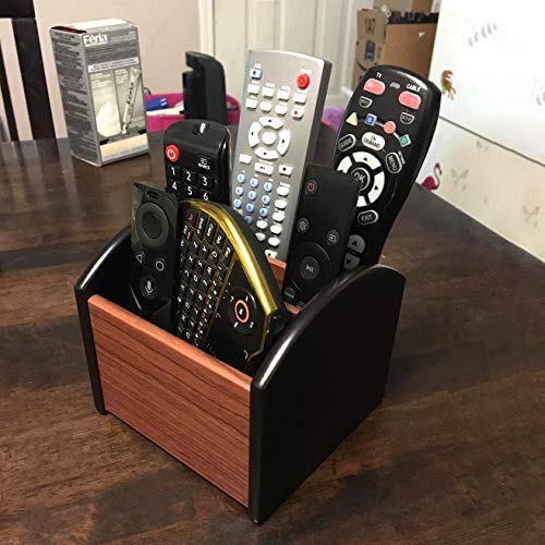 Coideal Remote Control Holder Caddy Wood, Rotating Wooden Pen Pencil Holder Organizer Medium Revolving Desktop Office Supplies Storage for Table (4 Compartments) - size: 4 compartments