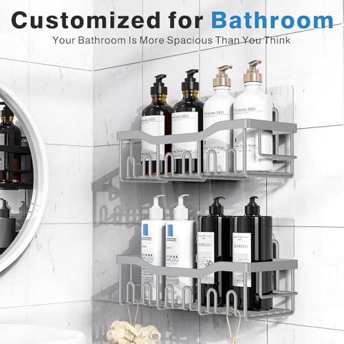 EUDELE Shower Caddy 2 Pack, Adhesive Shower Organizer for Home Decor & Kitchen Storage, No Drilling, Rustproof Stainless Steel Bathroom Shelf Organizer - color: Light Grey-2pcs