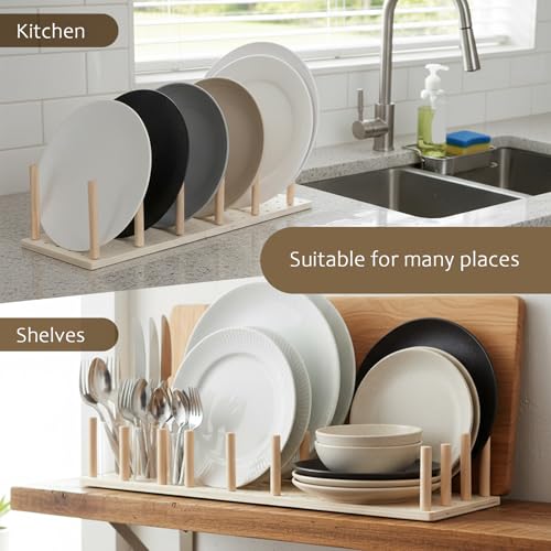 6 Pcs Wood Pegboard Drawer Organizer with 48 Pegs, Wooden Peg Board Drawer Shelf Organizer Adjustable Peg Drawers Organizers for Kitchen Dishes Plate Pegboard Food Containers(17x5.91, Wood)