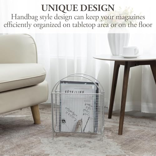 MyGift Magazine Rack, Floor Freestanding Magazine Holder for Bathroom Bedroom Office, Books Newspapers File Mail Organizer, Mid Century Modern Decor Wire Storage for Tablets and Documents - color: Silver