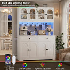 HIFIT 71" LED Kitchen Pantry Cabinet with Power Outlet, Large Kitchen Hutch Storage Cabinet with Arched Door & Shelves & 2 Drawers, Tall Modern Coffee Bar with Hutch for Home Dining Living Room, White - color: White