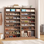 Tribesigns Tall Shoe Cabinet, 9 Tiers 40-45 Pairs Heavy Duty Wood Freestanding Shoe Storage Cabinet, 70.8'' Tall Shoe Cabinet with Open Storage for Entryway (1, Brown) - color: Brown