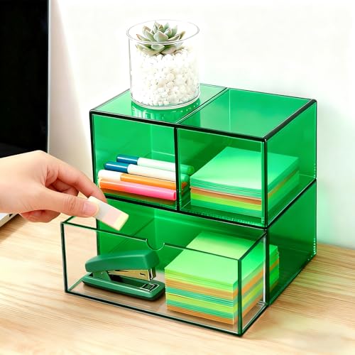 Gelite Desk Organizer with 3 Storage Drawers for Makeup Office Acrylic Desktop Drawer Organizer for Vanity Office Organization and Storage Box, Emerald Green - color: Emerald Green