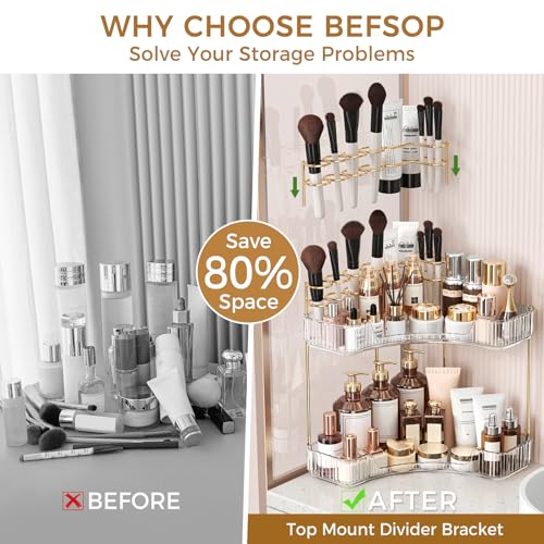 BEFSOP Corner Bathroom Counter Organizer, Upgraded 2-Tier Makeup Organizer Countertop with Makeup Brush Holder, Skincare Exquisite Vanity Organizers Countertop Bathroom Storage Dresser(CLEAR) - color: Clear, size: 2 Tier