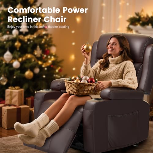 Recliner Sofa Set, Home Theater Seating Wall Hugger Recliners with Loveseat Recliner & Chairs, Reclining Sofa Set with USB, Cup Holders & Storage Console, Movie Theater Seats Couches for Living Room - color: Brown, size: 2-Seater + 2 Chairs