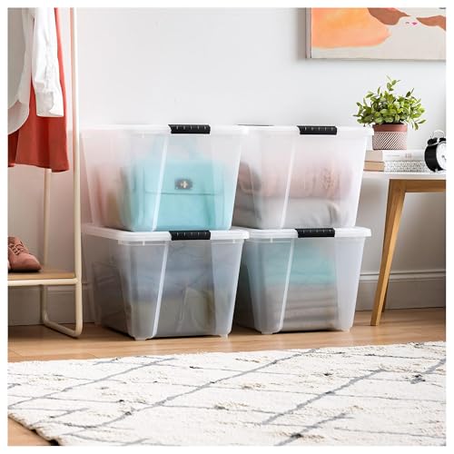 IRIS USA 54 Qt Stackable Plastic Storage Bins with Lids, 8 Pack - BPA-Free, Made in USA - See-Through Organizing Solution, Latches, Durable Nestable Containers, Secure Pull Handle - Clear - color: Clear, size: 54 Qt, style: 8 Pack