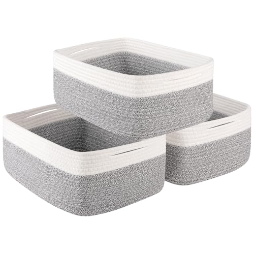 OIASKET Storage Baskets for Organizing 3 Pack, Woven Baskets for Shelves, Closet Organizer Bins Empty Gift Basket Toy Storage for Toys, Books, Towels, Clothes, 15"x11.42"x6.7", Grey - color: Grey