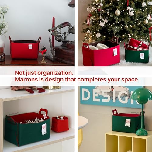 Collapsible Felt DEEPGREENRED Storage Bin Medium 11"x7.1"x7.1" – Foldable Basket with Handles for Closet, Storage, Laundry Room Organization, Decorative Storage Bins for Shelves, Cube Storage - color: DEEPGREENRED, size: MEDIUM