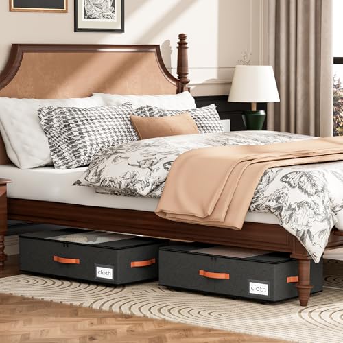 TOSKING 2-Pack Under Bed Storage Bins with Wheels and 4 Vacuum Seal Bags, Heavy Duty 80lbs Capacity,7.9"Height Clear Lid Organizer for Dorm Bedroom Clothes Shoes Toys, Quick Assembly Space Saver Black - color: Black, size: 7.9 inches