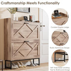 Nicetree Shoe Cabinet with 2 Flip Drawers，Freestanding Shoe Storage Cabinet, Narrow Shoe Organizer Cabinet, Farmhouse Slim Shoe Rack Cabinet for Entryway,Toasted Oak - color: Toasted Oak, style: 2-Drawers