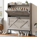 Nicetree Shoe Storage Cabinet with 2 Flip Drawers, Freestanding Shoe Organizer, Shoe Cabinet with Metal Legs, Narrow Shoe Rack Cabinet, Farmhouse Slim Shoe Cabinet for Entryway, Hallway, Rustic Gray - color: Grey, style: 2-Drawers