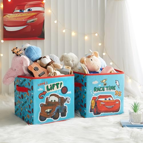 Disney Cars Storage Cubes, Set of 2 Durable 10"x10"x10" Fabric Bins with Handles, Lightning McQueen Organizer Boxes for Kids' Toys, Clothes & Room Décor - color: Cars