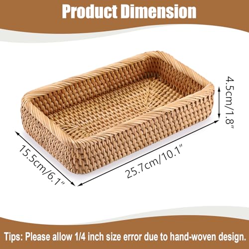 BTSKY Small Remote Basket for Coffee Table Entryway Living Room Rattan Serving Tray 10.1” x 6.1” Handwoven Wicker Baskets Decorative Tray for Wallet Remote Control Trinkets Rings Cosmetics Crackers - color: Natural, size: 10.1 x 6.1 x 1.8 inches