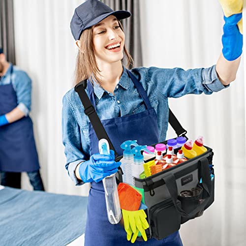 Wearable Cleaning Caddy Bag,Cleaning Supply Tote for Cleaning Supplies, Cleaning Organizer with Adjustable Shoulder and Waist Straps for Cleaners & Housekeepers (Grey, Large) - color: Black-Grey, size: Large