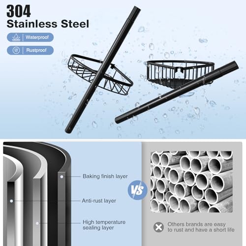 Corner Shower Caddy Tension Pole: Stainless Steel Rustproof 4-Tier Shower Organizer - 47-121 inch Adjustable Bathroom Shelves for Bathtub Shampoo Storage - Tension Rod Floor Standing Bath Rack - Black - style: A Style-Black