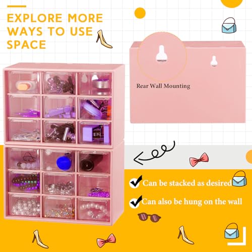 Wenqik 2 Pcs Mini Storage Drawers Teacher Toolbox Organizer with 9 Clear Drawers Small Plastic Desktop Teacher Desk Craft Organizer for Classroom Office 7" x 3. 9" x 4. 7"(Pink) - color: Pink