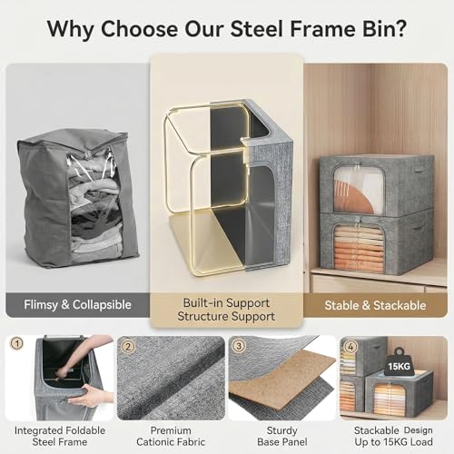 GoMaihe Clothes Storage Bins Metal Frame: 6-Pack Compact Stackable Closet Storage Bin with Lid & Clear Window, Space Saving Organizer for Sweaters Kids Clothing (Dorm/Closet 27L) - color: 6, size: 27L