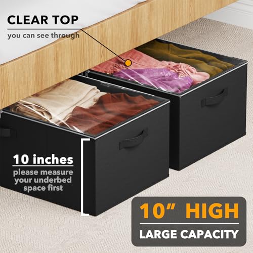 SpaceAid 2 Pack 10" High Under Bed Storage Containers, Large Underbed Storage Organizer Bins with Lids for Bedroom, Dorm, Clothes, Closet Organization, Bed Sheets and Blankets (Black) - color: Black