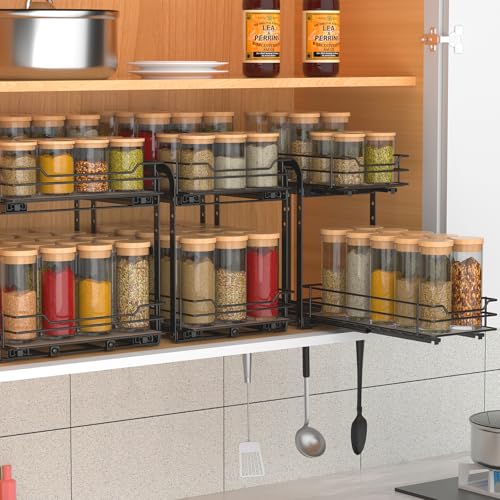 BOIVSHI Spice Rack Organizer for Cabinet, 2 Tier Pull Out Spice Organizer for Cabinet Height Adjustable Heavy Duty Metal Basket for Inside Cabinets & Pantry Closet (5.5''Wx10.5''Dx9.5''H) - size: 2 Tier,5.5''Wx10.5''Dx9.5''H